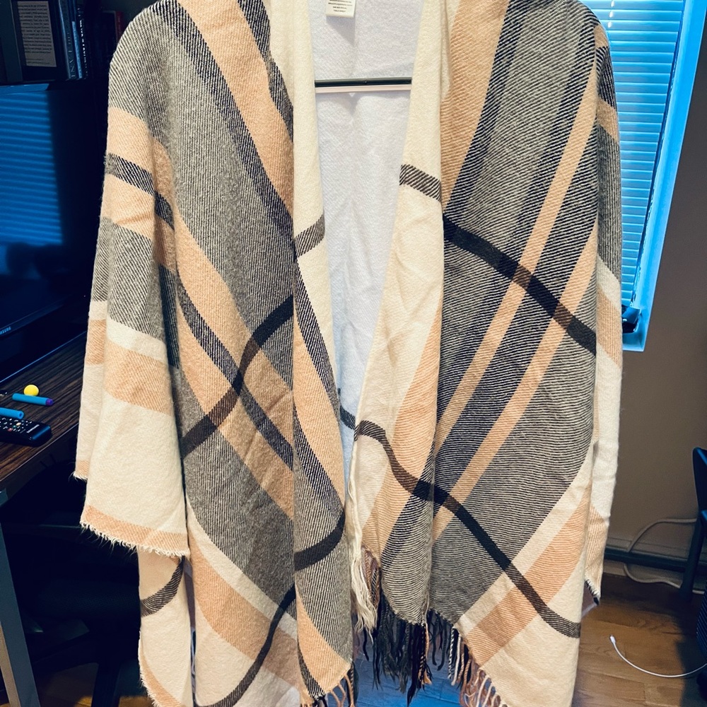 Pink White and Gray Plaid Shawl